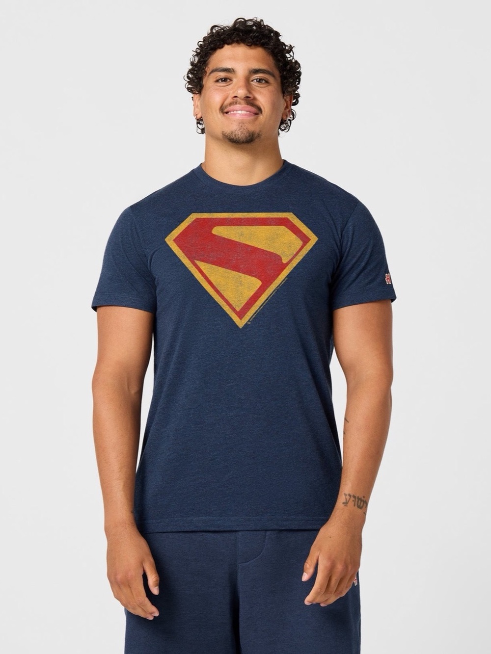 HOMAGE Superman Logo Navy Graphic T Shirt L Retro Distressed DC Comics Superhero